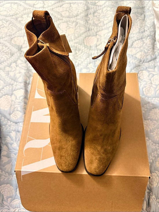 Zara Shoes - Zara Suede Block Heel Ankle Boots